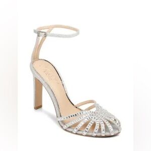 Jewel Badgley Mischka Silver Caged Heels with Rhinestones